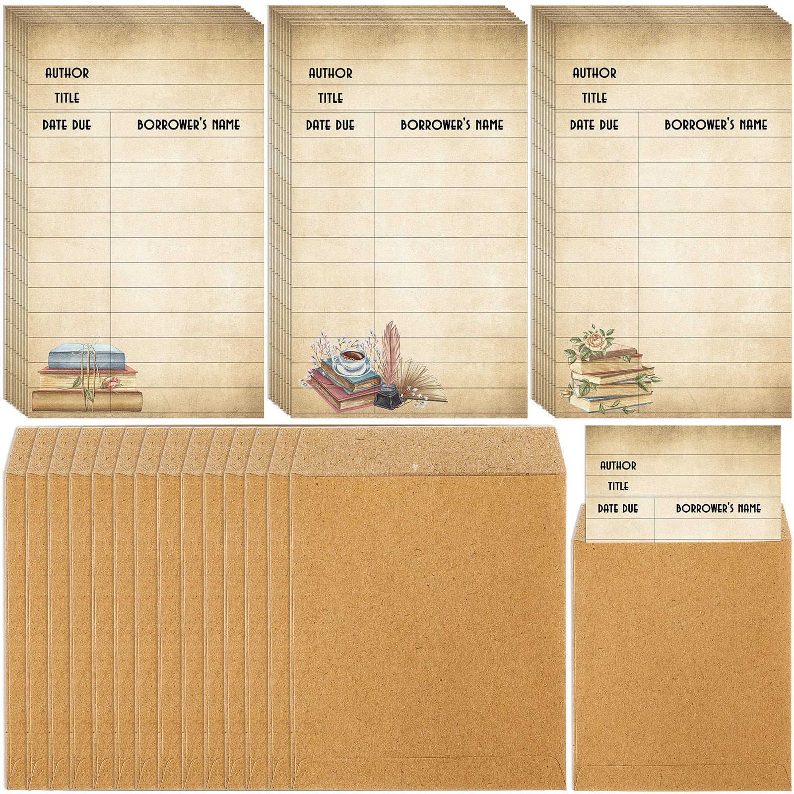 Roowest 120 Pack Library Card Pockets Library Checkout Index Cards, Books
