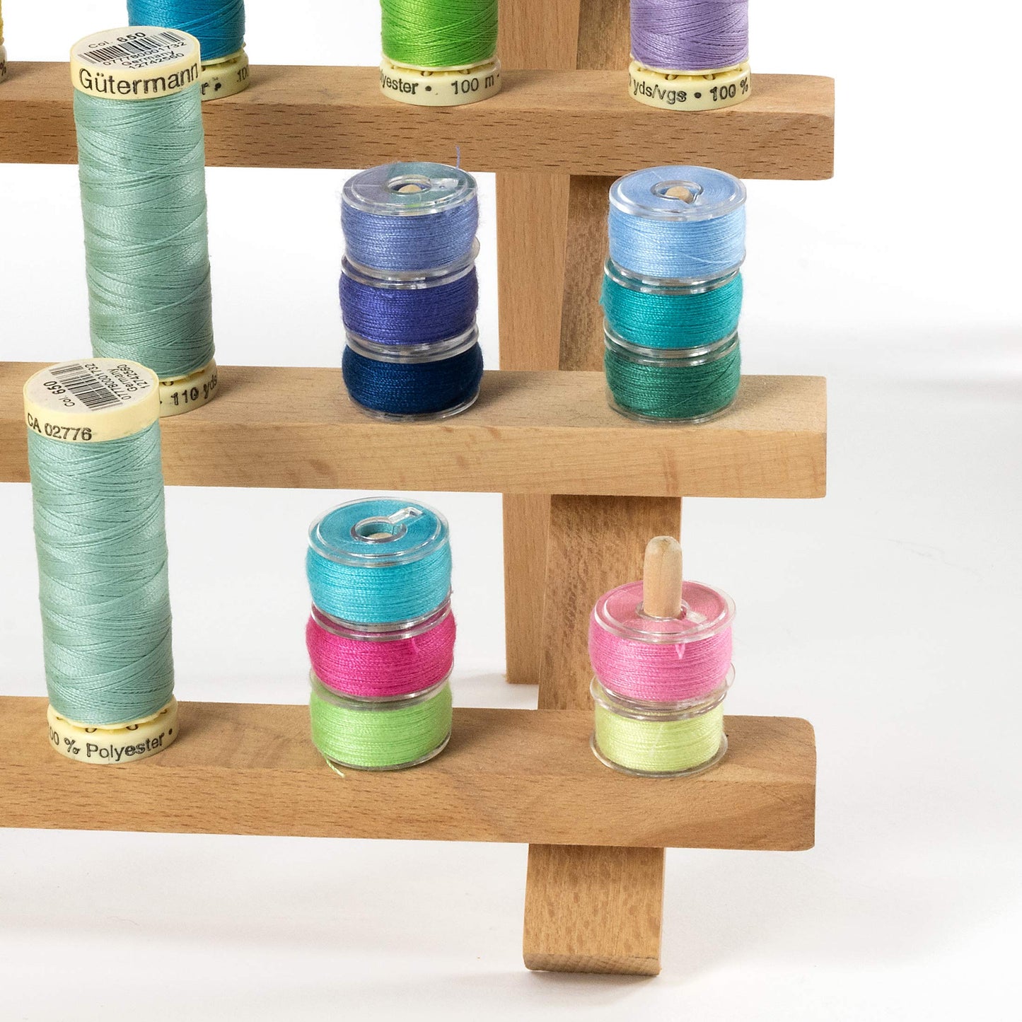 Dritz Wooden Thread Rack – Holds 60 Spools – Wall-Mount or Free-Standing with Pull-Out Legs – Wood