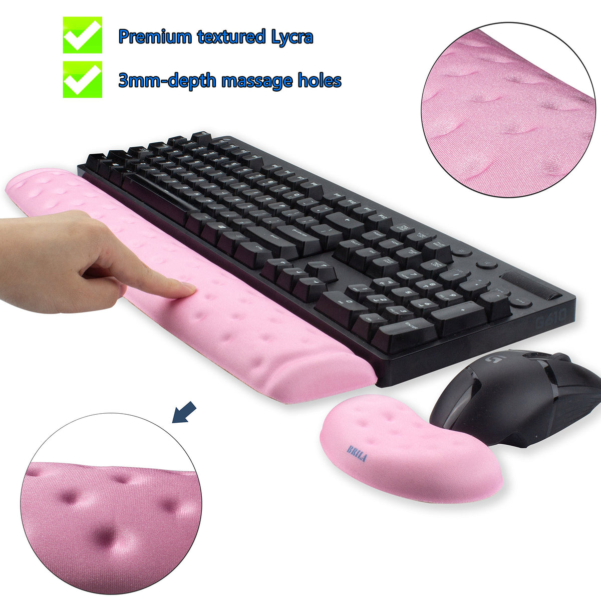 BRILA Memory Foam Mouse & Keyboard Wrist Rest Support Pad Cushion Set for Computer, Laptop, Office