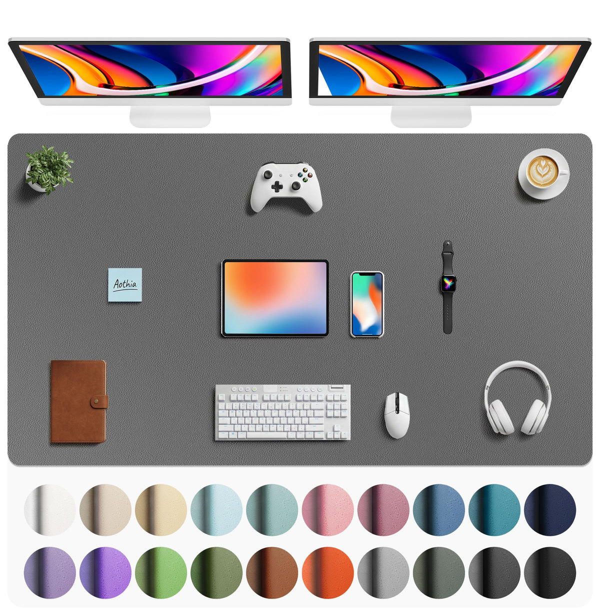 Aothia Faux Leather Desk Mat - Large Mouse Pad, Non-Slip PU Leather Blotter, Waterproof Writing
