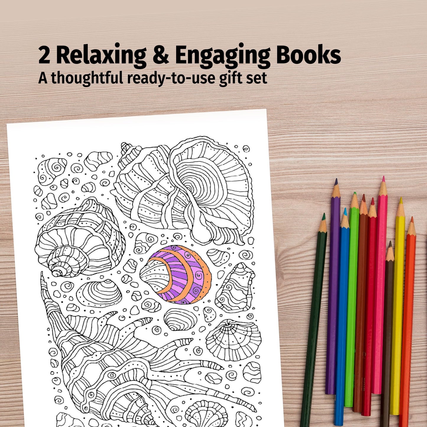 ZOCO – Adult Coloring Books with Colored Pencils (2-Pack Bundle) – Oceans and Patterns – for