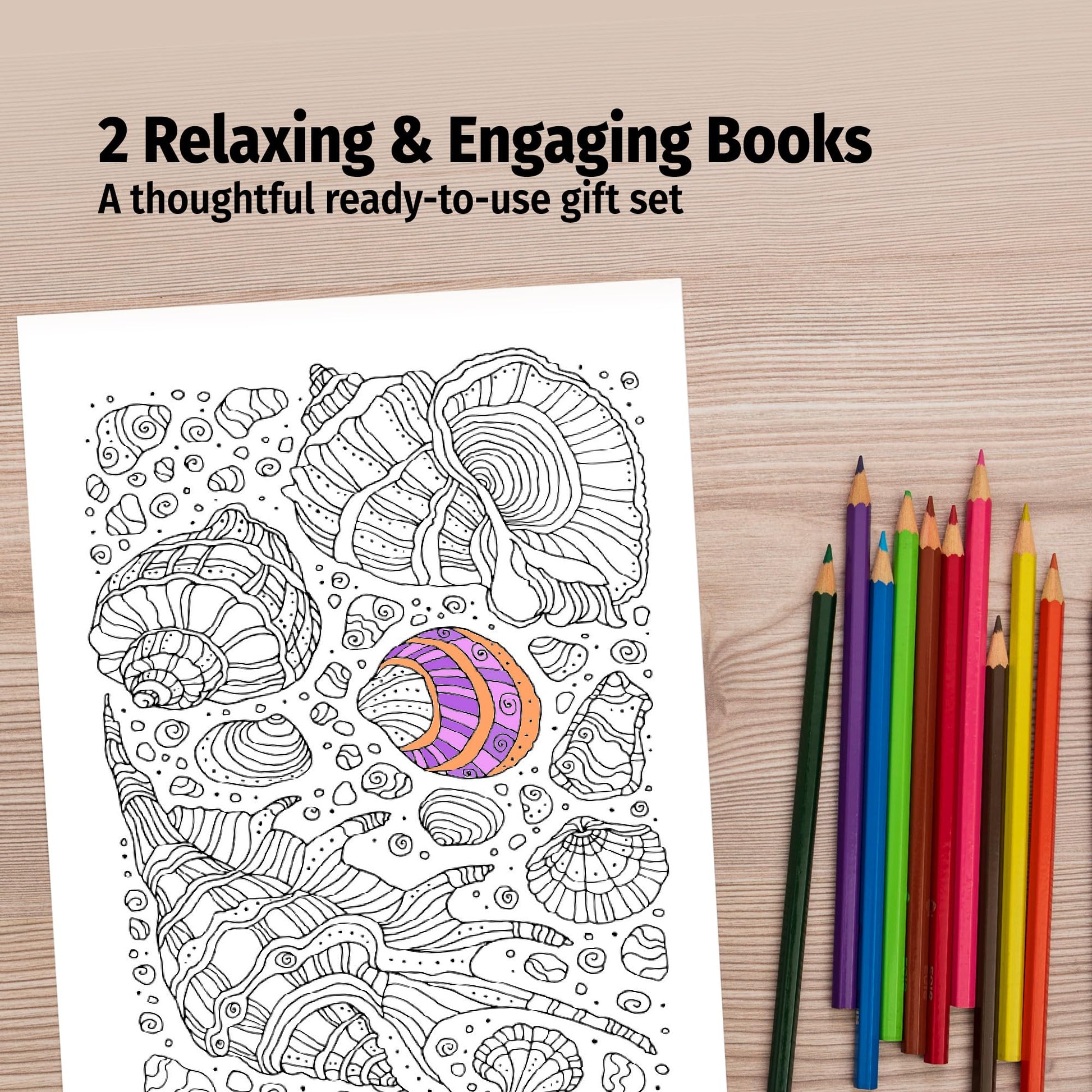ZOCO – Adult Coloring Books with Colored Pencils (2-Pack Bundle) – Oceans and Patterns – for
