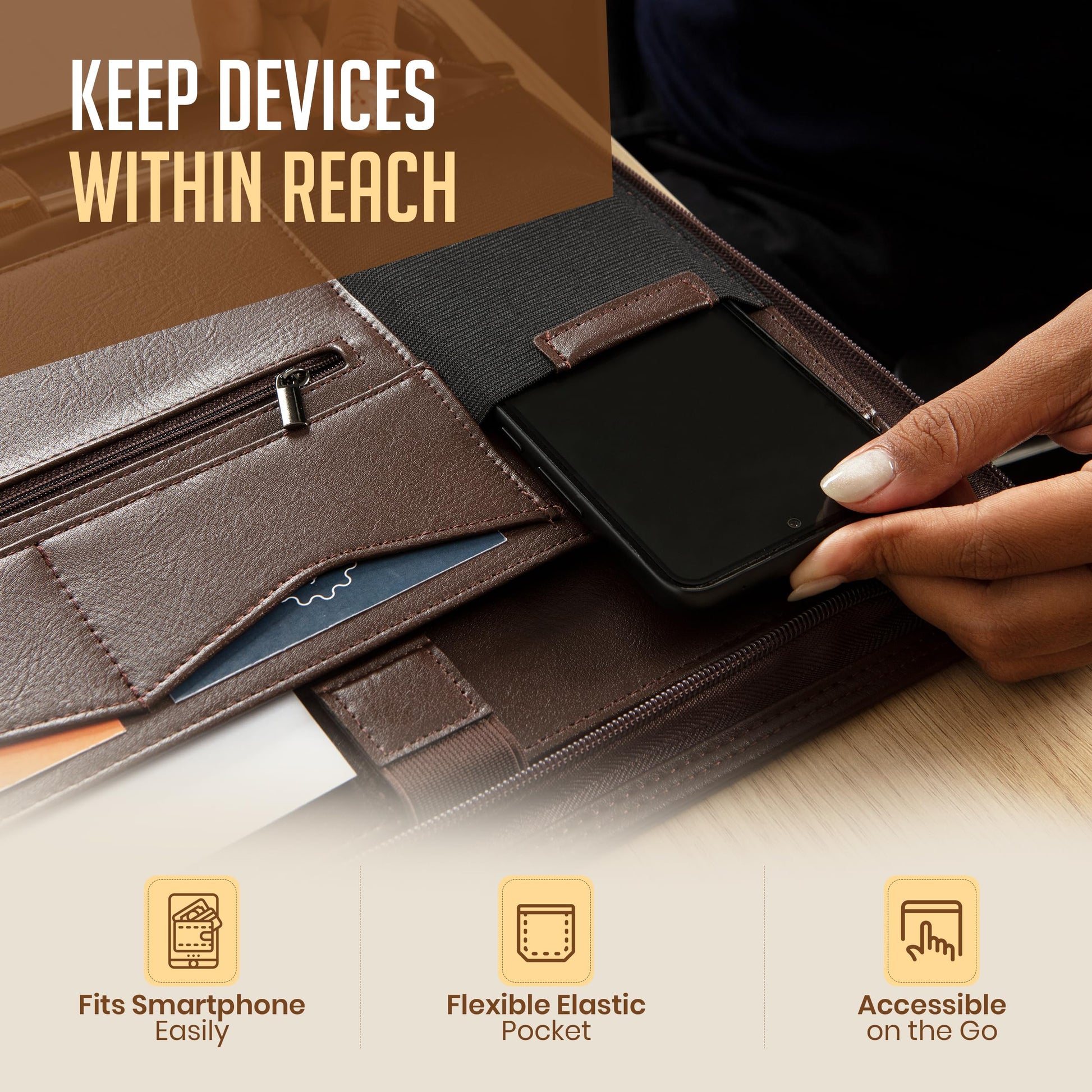 STYLIO Zipper Padfolio Portfolio Binder Organizer (Walnut Color) | Faux Leather Portfolio for