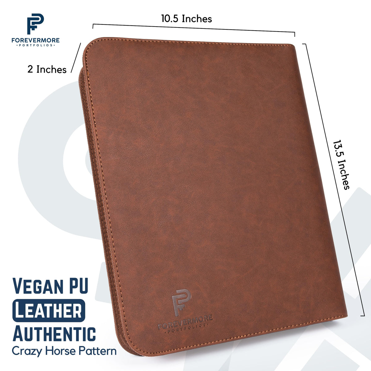 Forevermore Portfolio Binder, 1" Removable 3-Ring, Vegan Leather, Brown