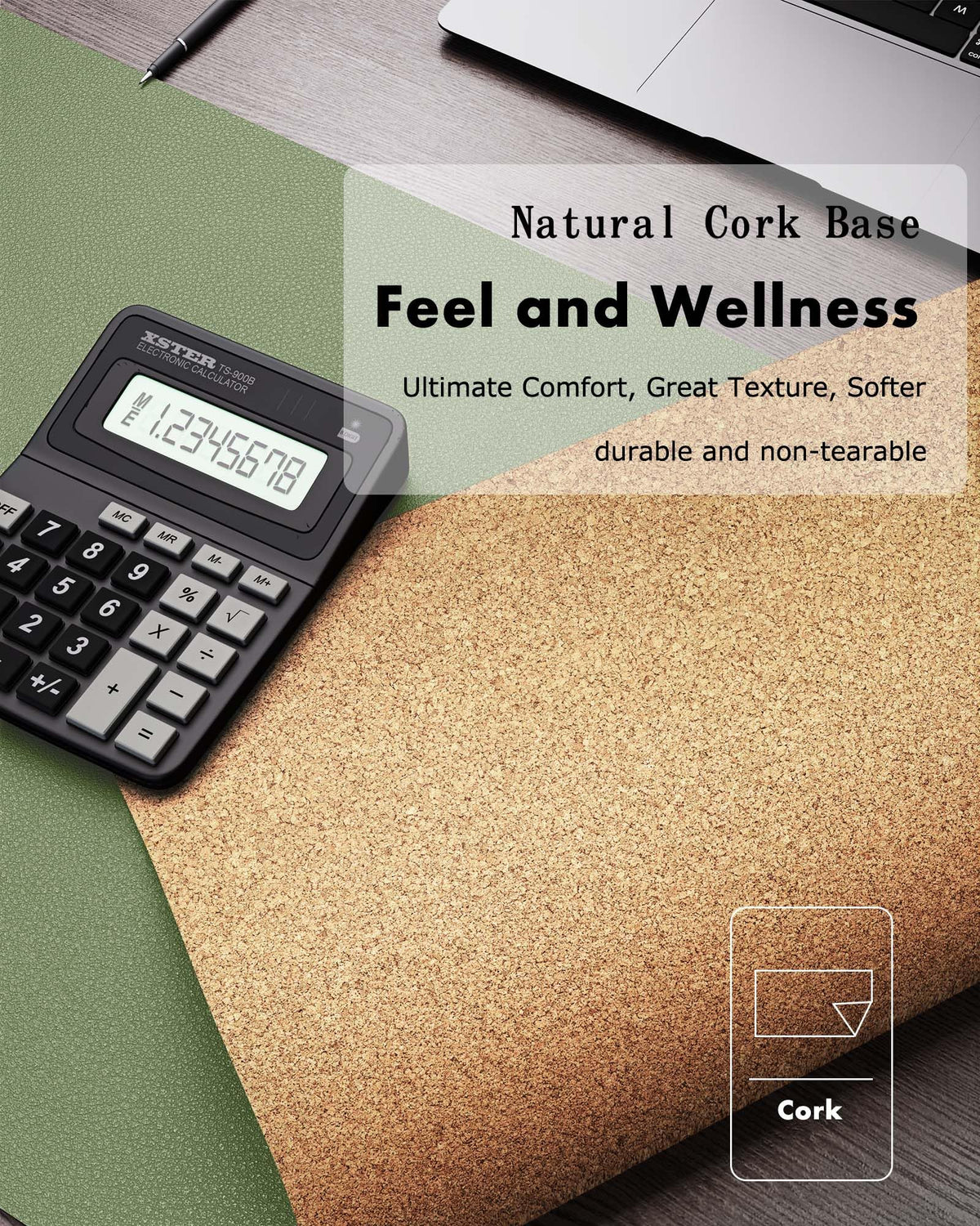 YSAGi Double-Sided Desk Pad, 35.4"x17"Leather Desk Mat, Eco Cork Desk Pad Protector,Large Mouse