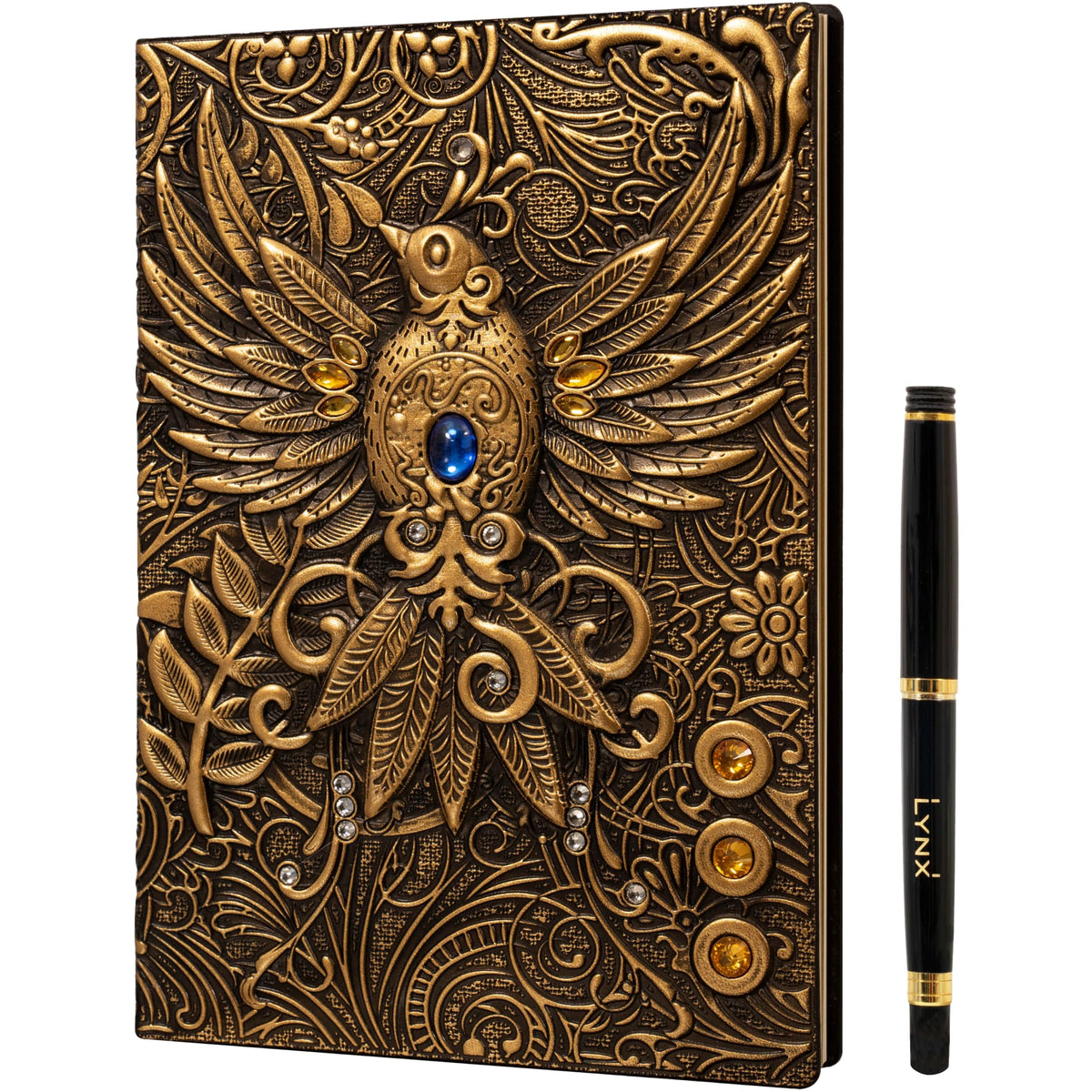 DND Notebook / Journal, Unique 200 Page Book with 3D Gold Phoenix Embossed Faux Leather Cover with