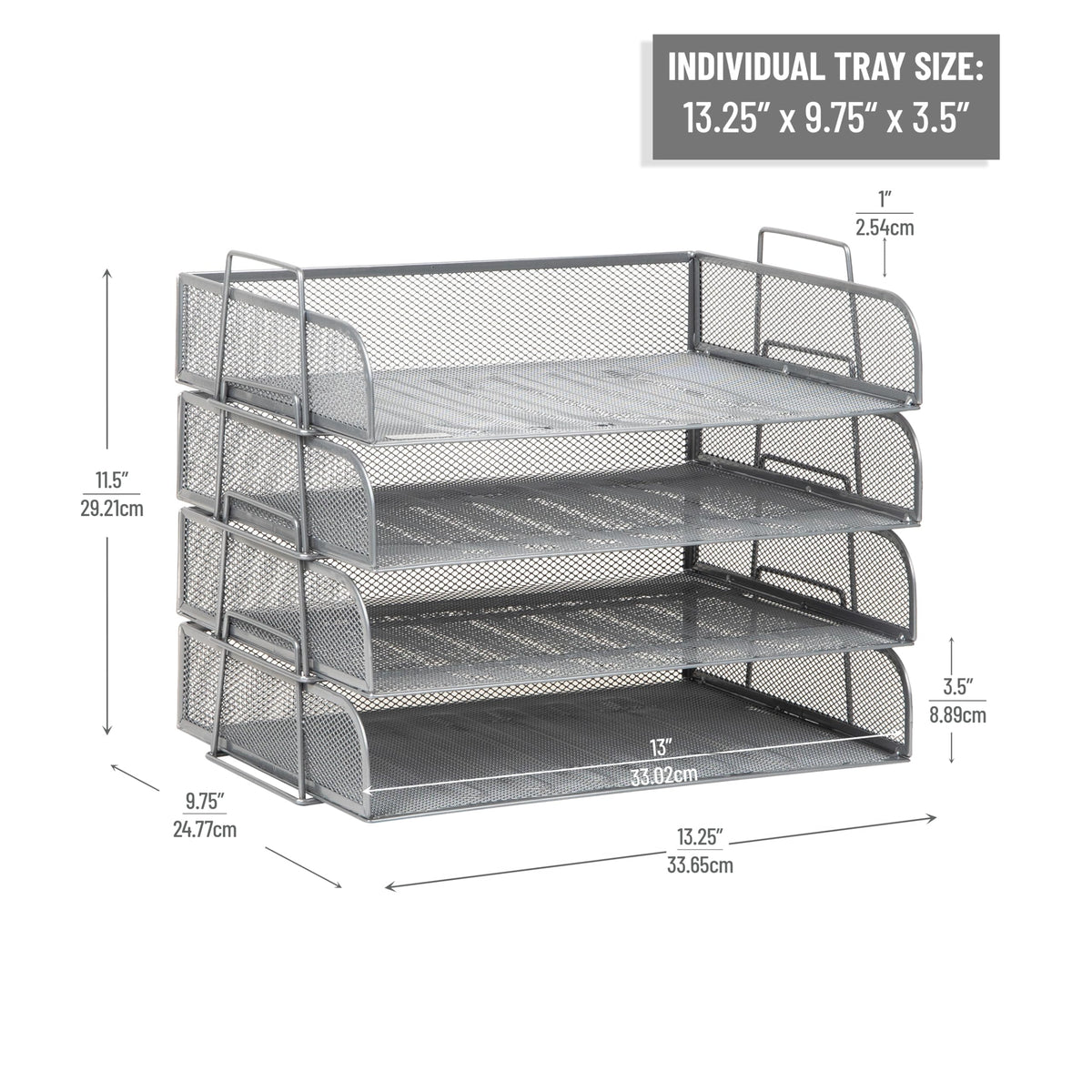 Mind Reader Stackable Paper Tray, Desktop Organizer, File Storage, Office, Metal Mesh, 4 Pcs.