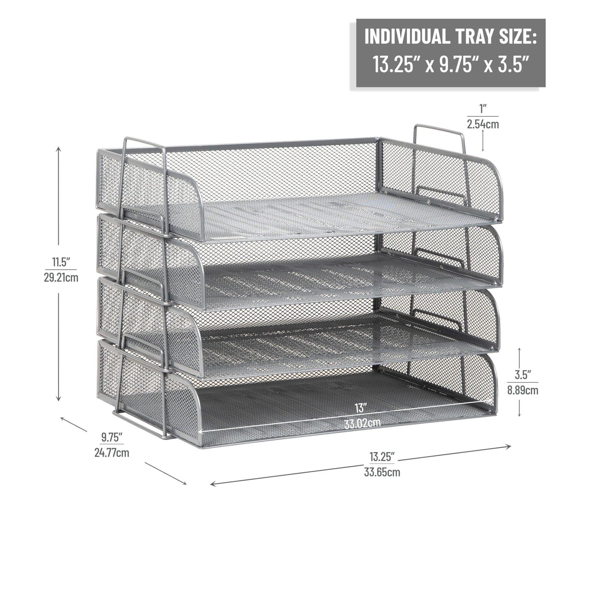 Mind Reader Stackable Paper Tray, Desktop Organizer, File Storage, Office, Metal Mesh, 4 Pcs.