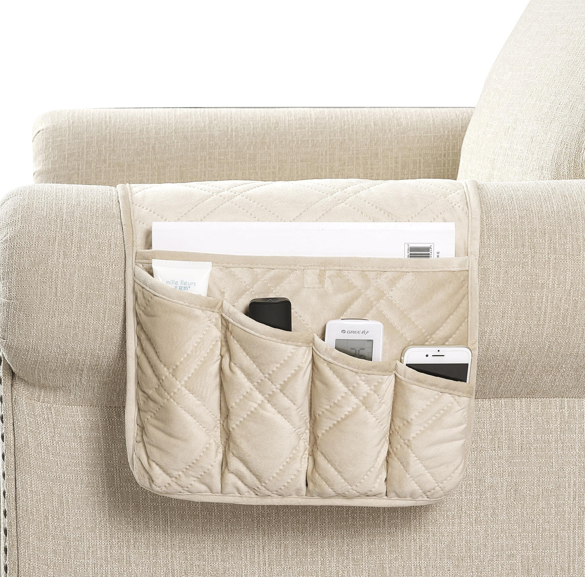 Brilliant Sunshine Beige Velvet Couch Armrest Cover, 35"×13"