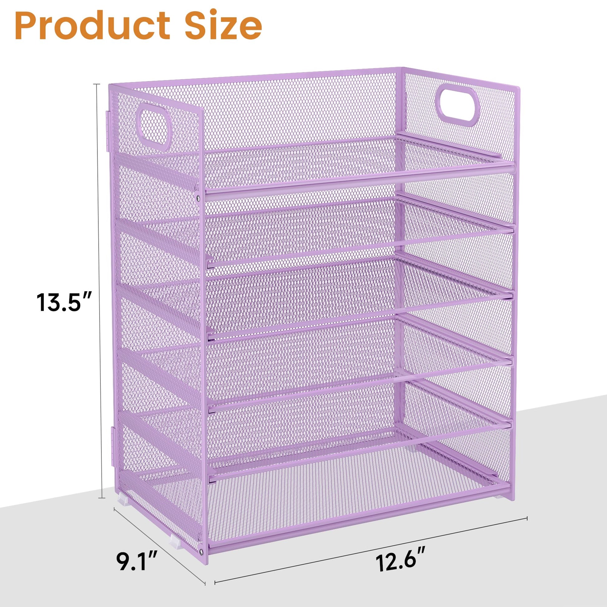 Subekyu 6 Tier Paper File Tray Organizer for Desk, Purple Mesh Desk Letter Paper File Folder