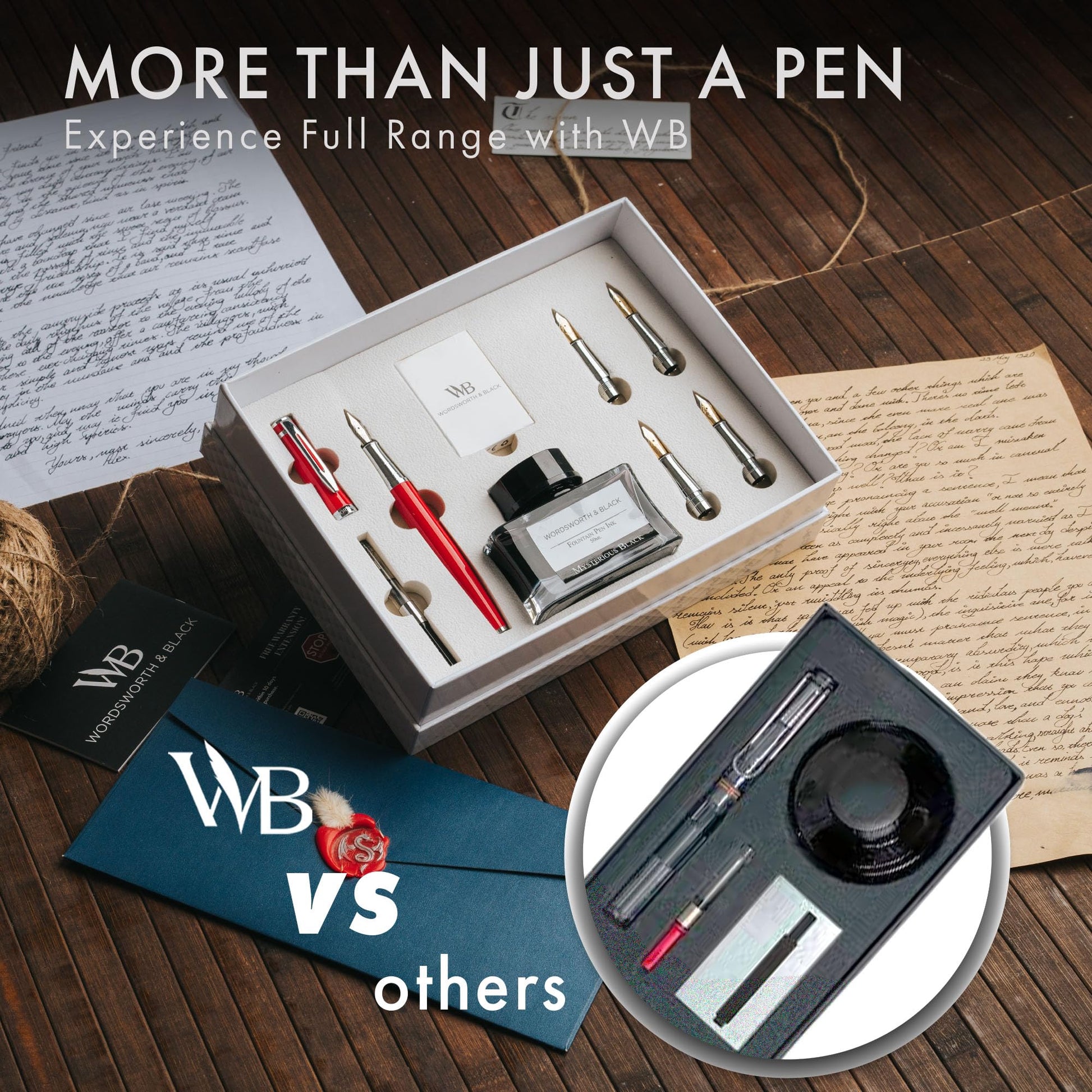 Wordsworth & Black Luxury Fountain Pen Set for Writing, 6 Nibs, Red