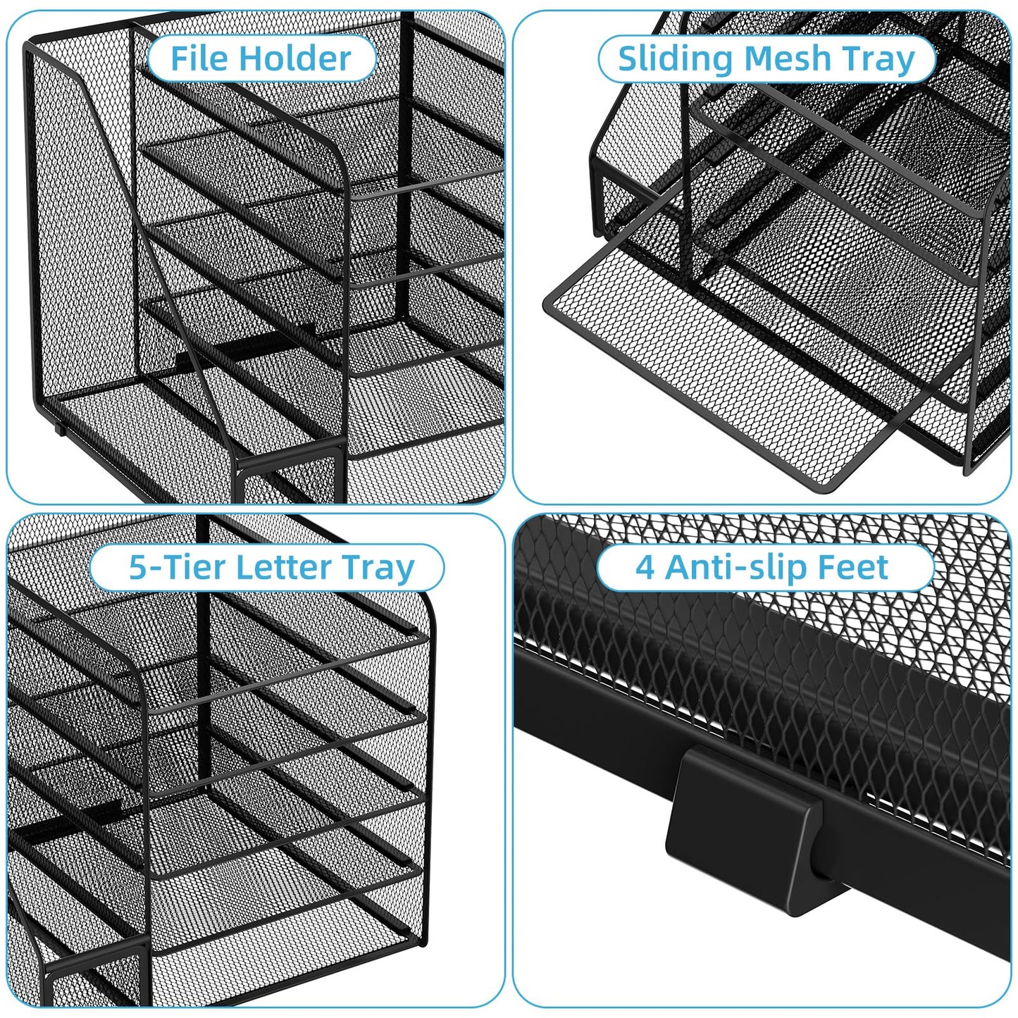 Marbrasse Desk Organizers and Accessories, 5-Tier Paper Letter Tray Organizer with File Holder