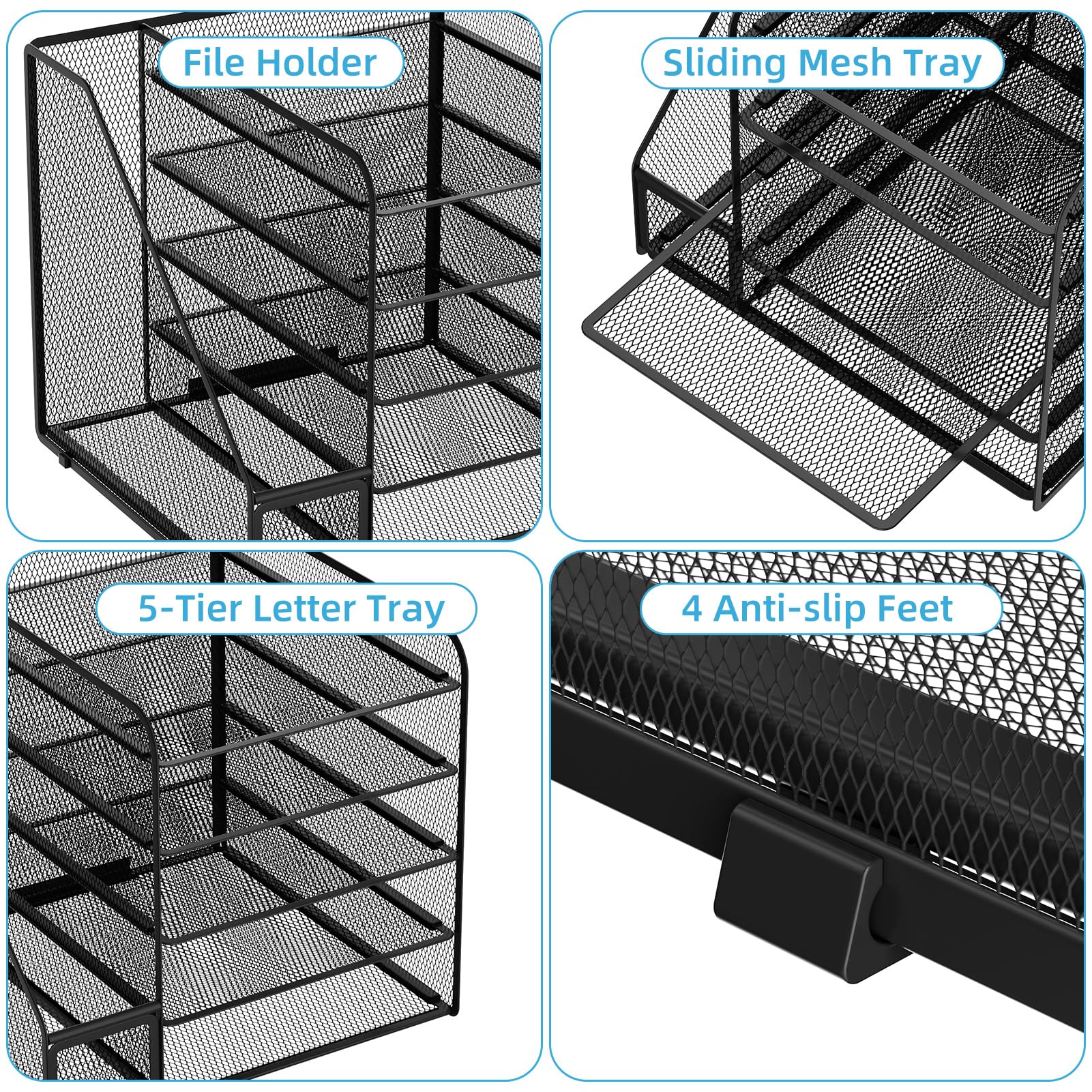 Marbrasse Desk Organizers and Accessories, 5-Tier Paper Letter Tray Organizer with File Holder