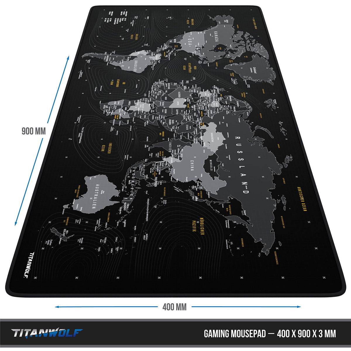 Titanwolf – German Layout – Titanwolf XXL Gaming Mouse Mat 900 x 400 x 3 mm – Desk Mat Large – XXL