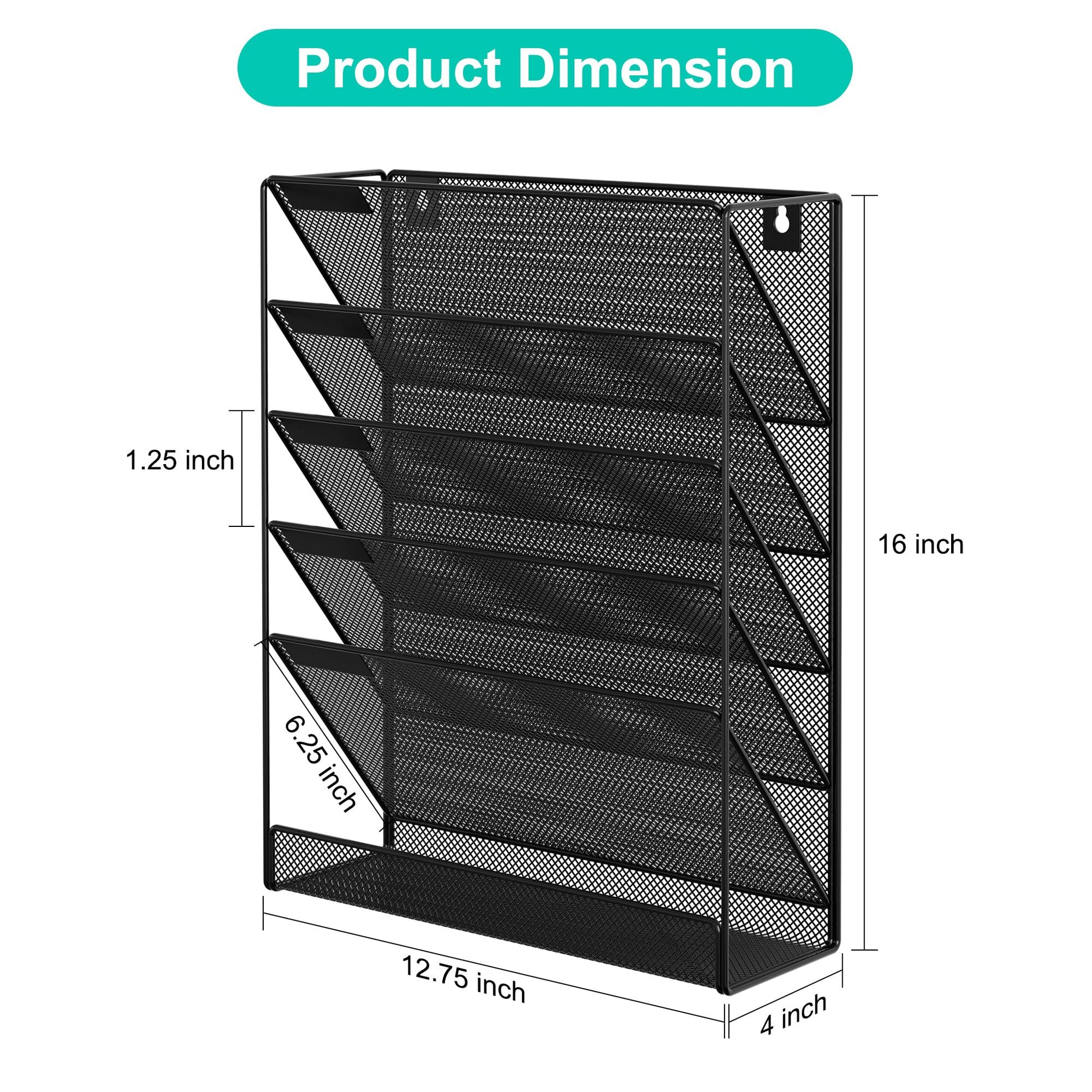 EasyPAG 5 Tier Wall File Holder, Mesh Hanging Folder Organizer with Classify Label, Versatile Desk