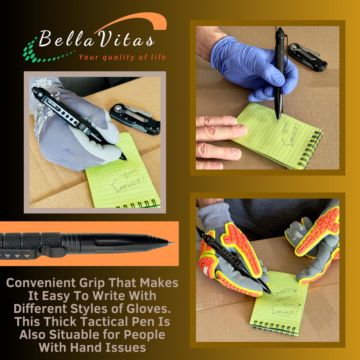 BellaVitas Military Tactical Pen, Emergency Glass Breaker Pen, Tactical EDC Pen, Multitool pen