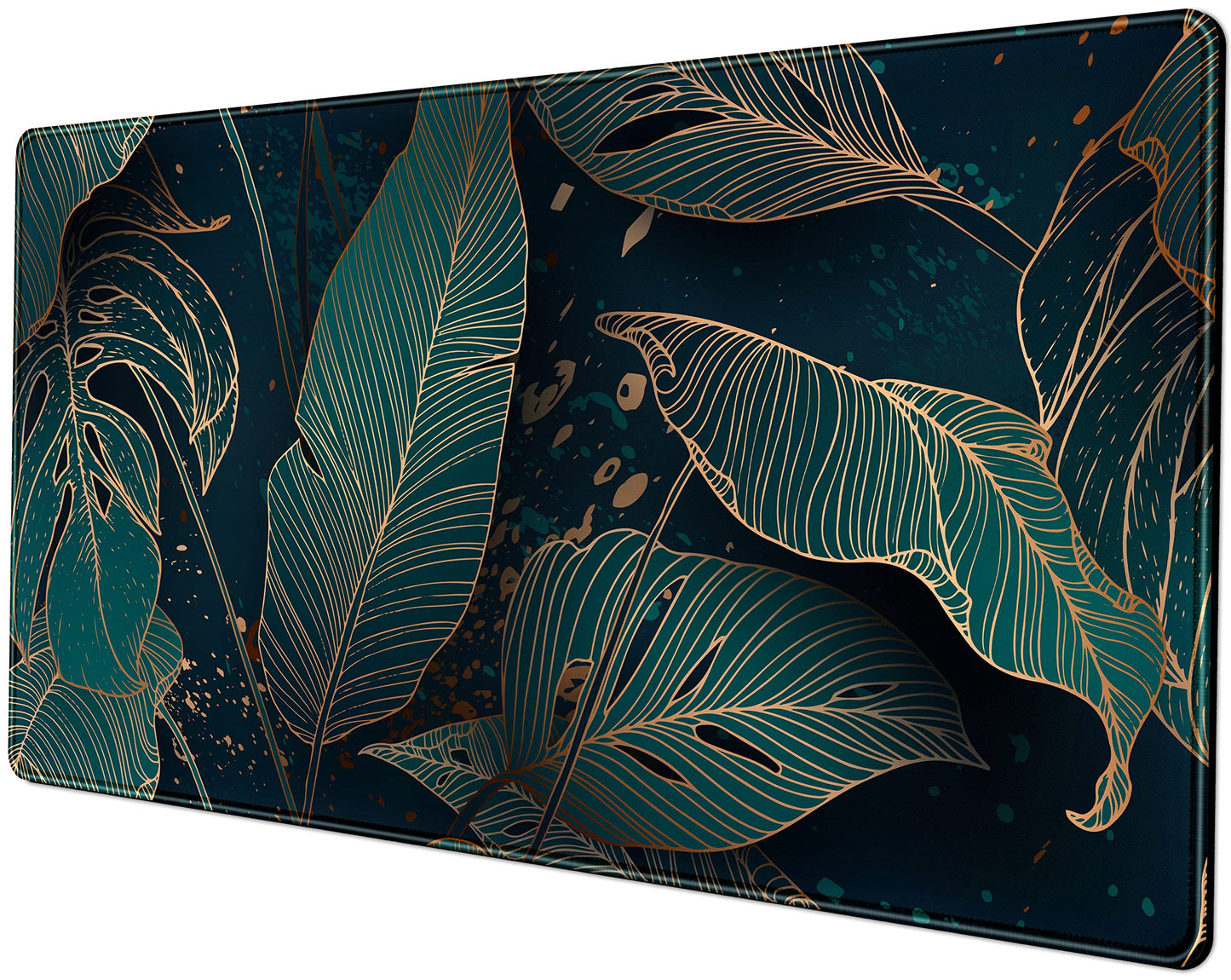 Desk Pad, Green Gold Palm Leaves Extended Gaming Mouse Pad Cute Large Desk Mat, Non-Slip Rubber