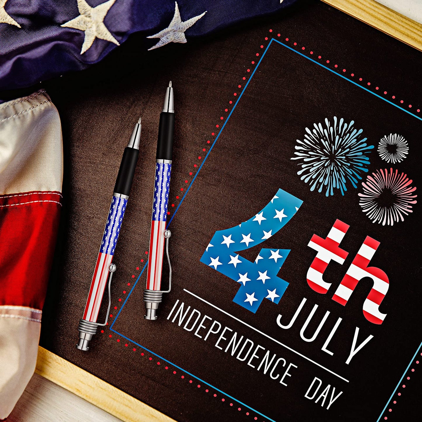 Tenare 32 Pcs American Flag Ballpoint Pen USA Patriotic Themed 1.0 mm Independence Day 250th