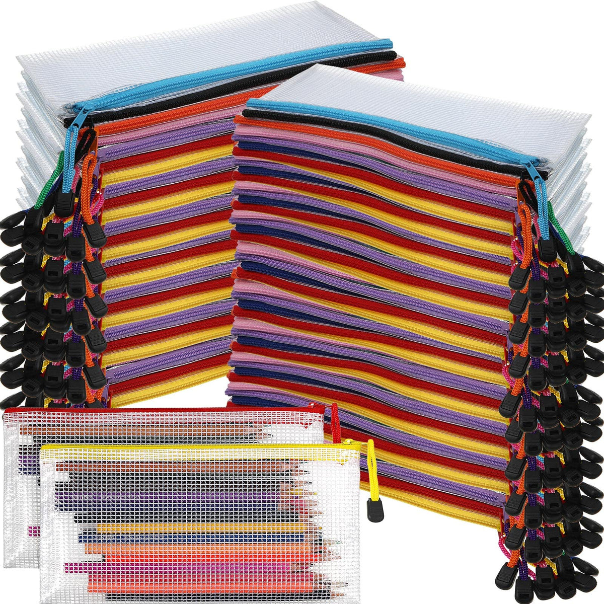 Harloon 150 Pack Clear Pencil Pouches Bulk, 9.5'' x 4.5'',10 Colors