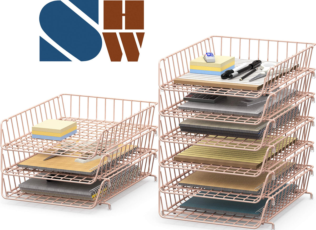 Simple Houseware Stackable Letter Tray, Wire Grid, Rose Gold