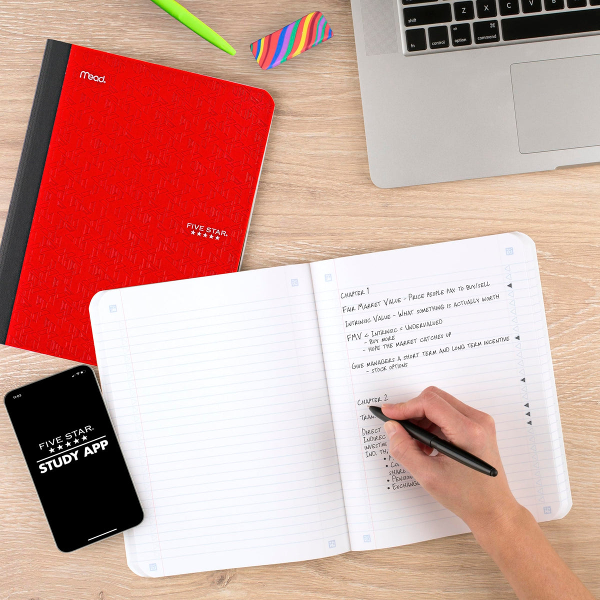 Five Star Composition Books + Study App, 6 Pack, College Ruled Paper, 9-3/4" x 7-1/2", 80 Sheets
