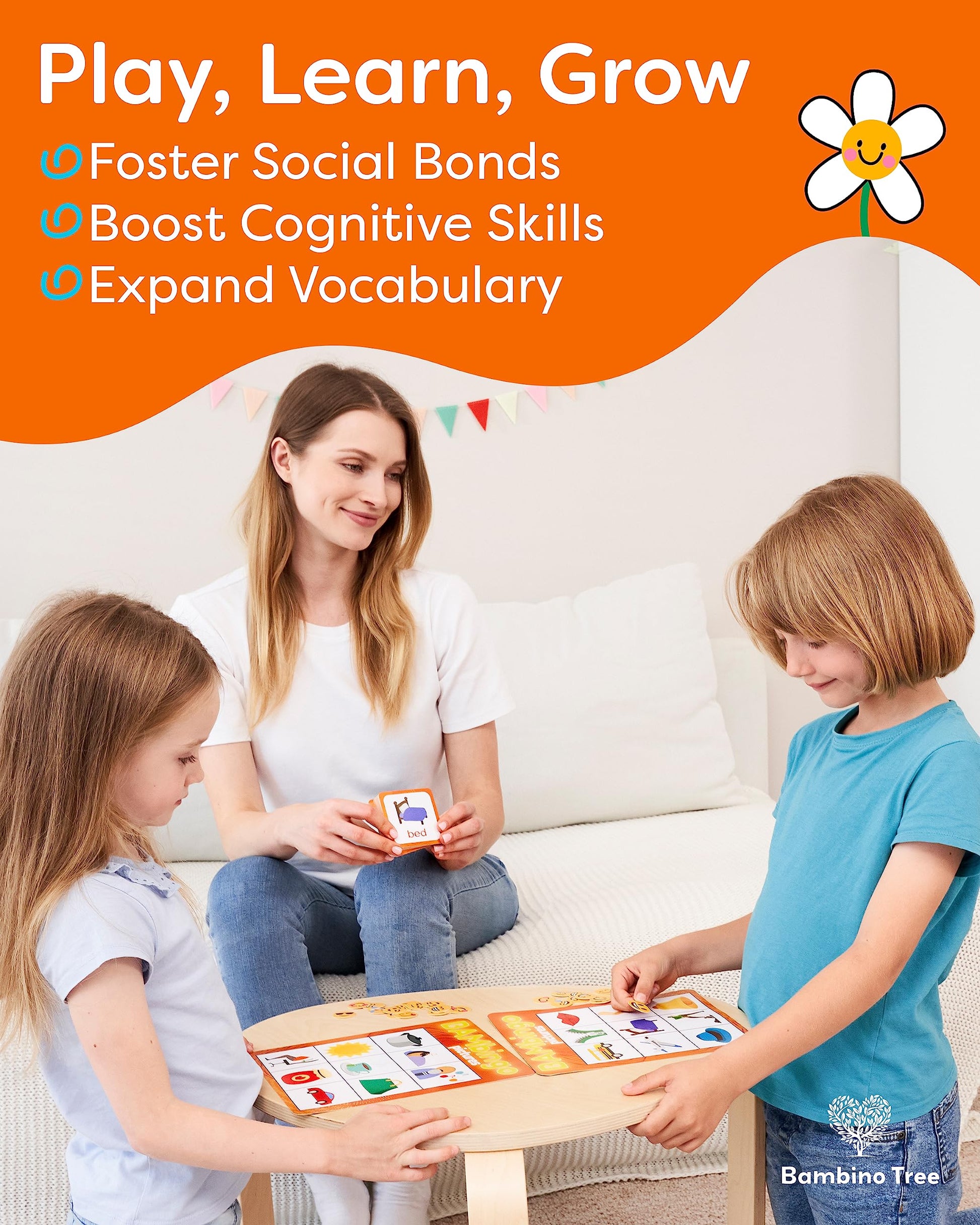 Animal and Picture Bingo Game for Kids - Flash Cards Matching Learning Board Game for Ages 3-6