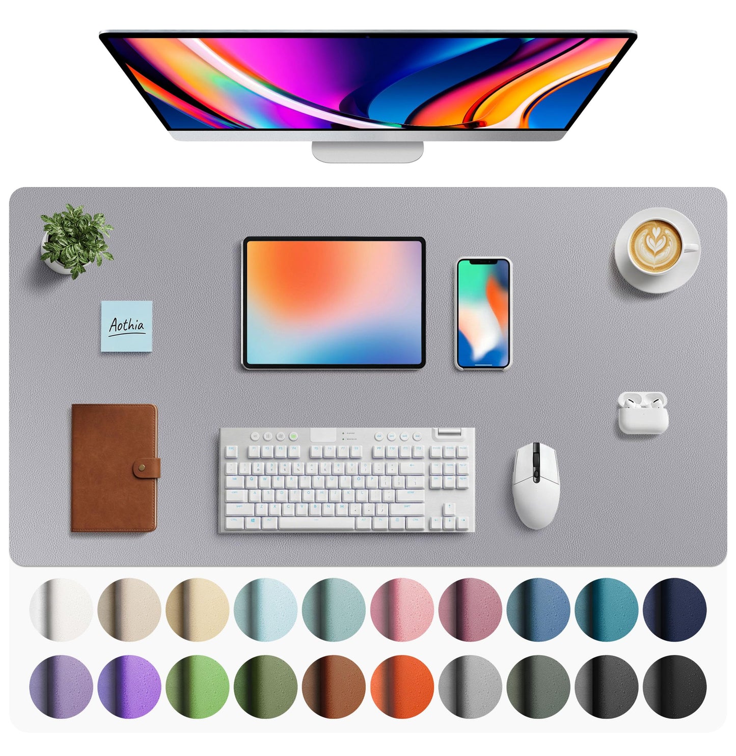 Aothia Faux Leather Desk Mat - Large Mouse Pad, Non-Slip PU Leather Blotter, Waterproof Writing