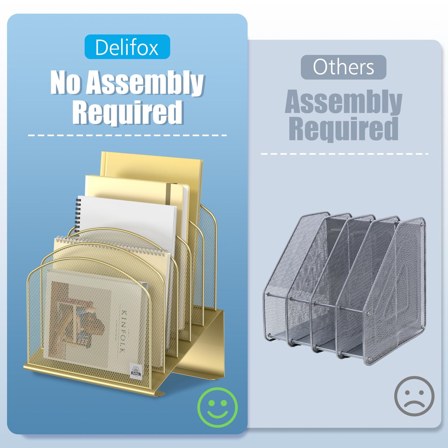 Delifox Inclined Desk File Organizer,Vertical File Folder Holder Stand Metal Rack File Sorter for
