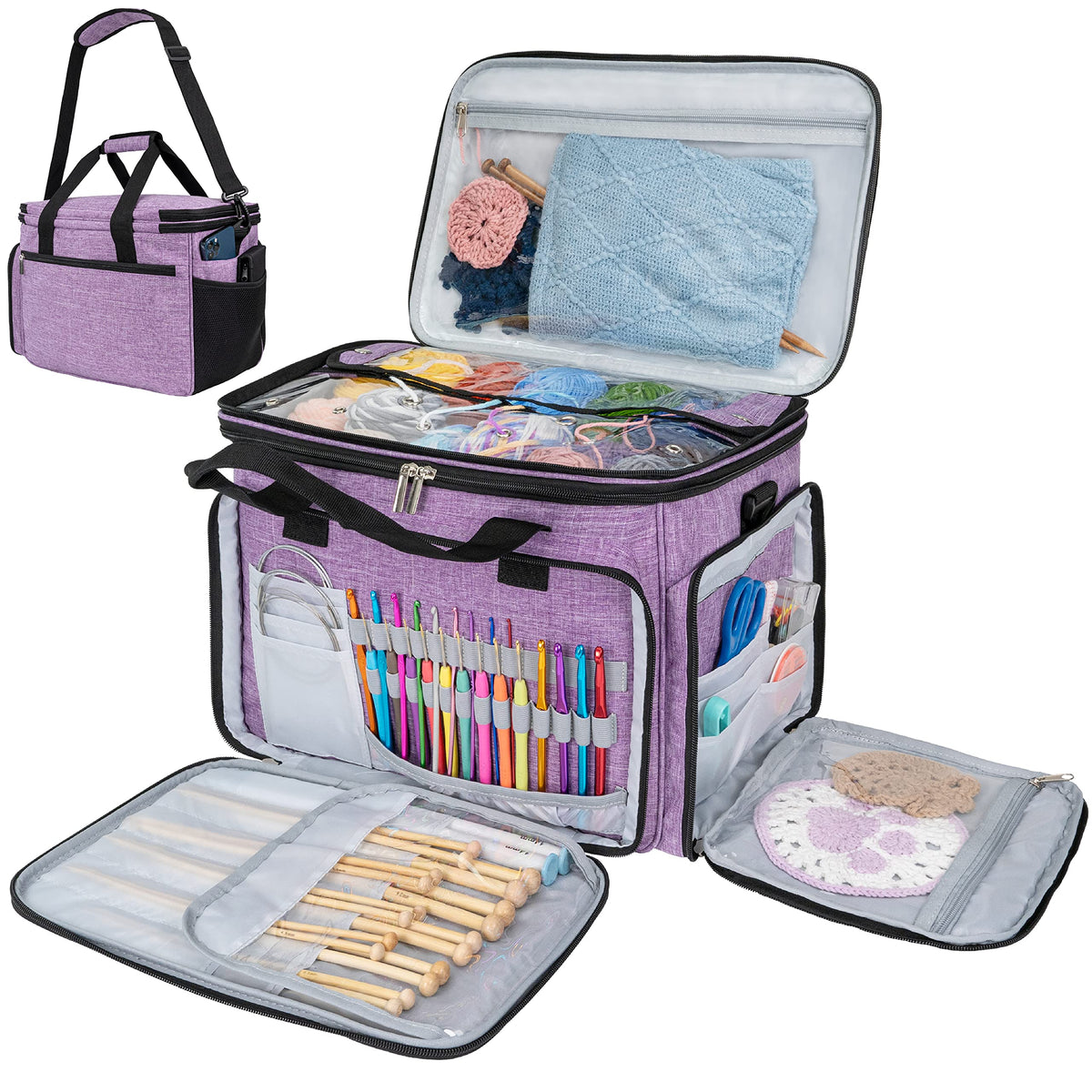 PAVILIA Knitting Yarn Storage Bag Crochet Organizer for Knitter, Purple