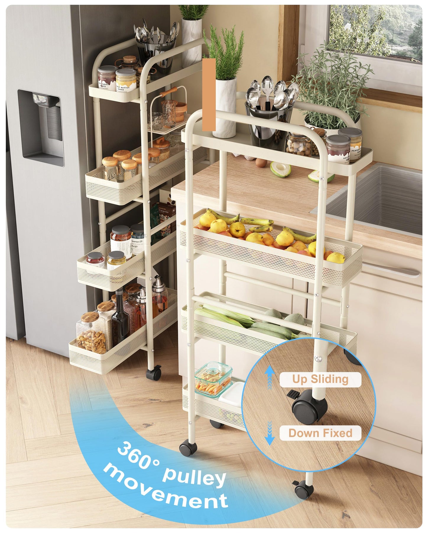 UMDONX 4-Tier Narrow Mobile Storage Cart with Pull-Out Baskets