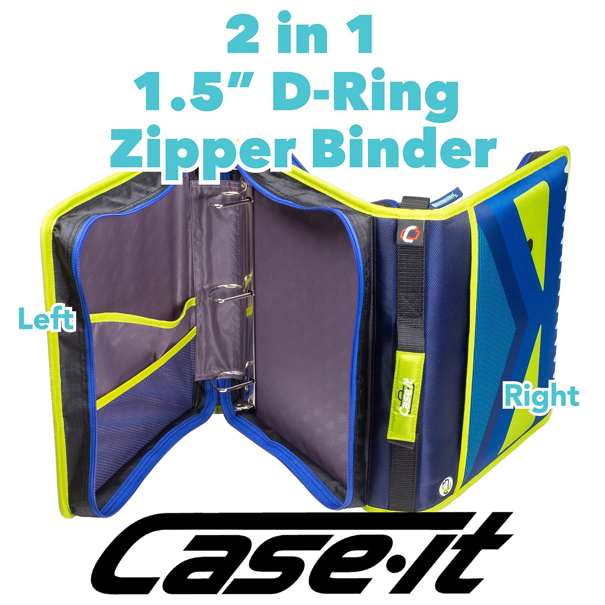 Case-it The Z Shape Zipper Binder - Two Binders in One - Double Sided 1.5 Inch D-Ring - Multiple