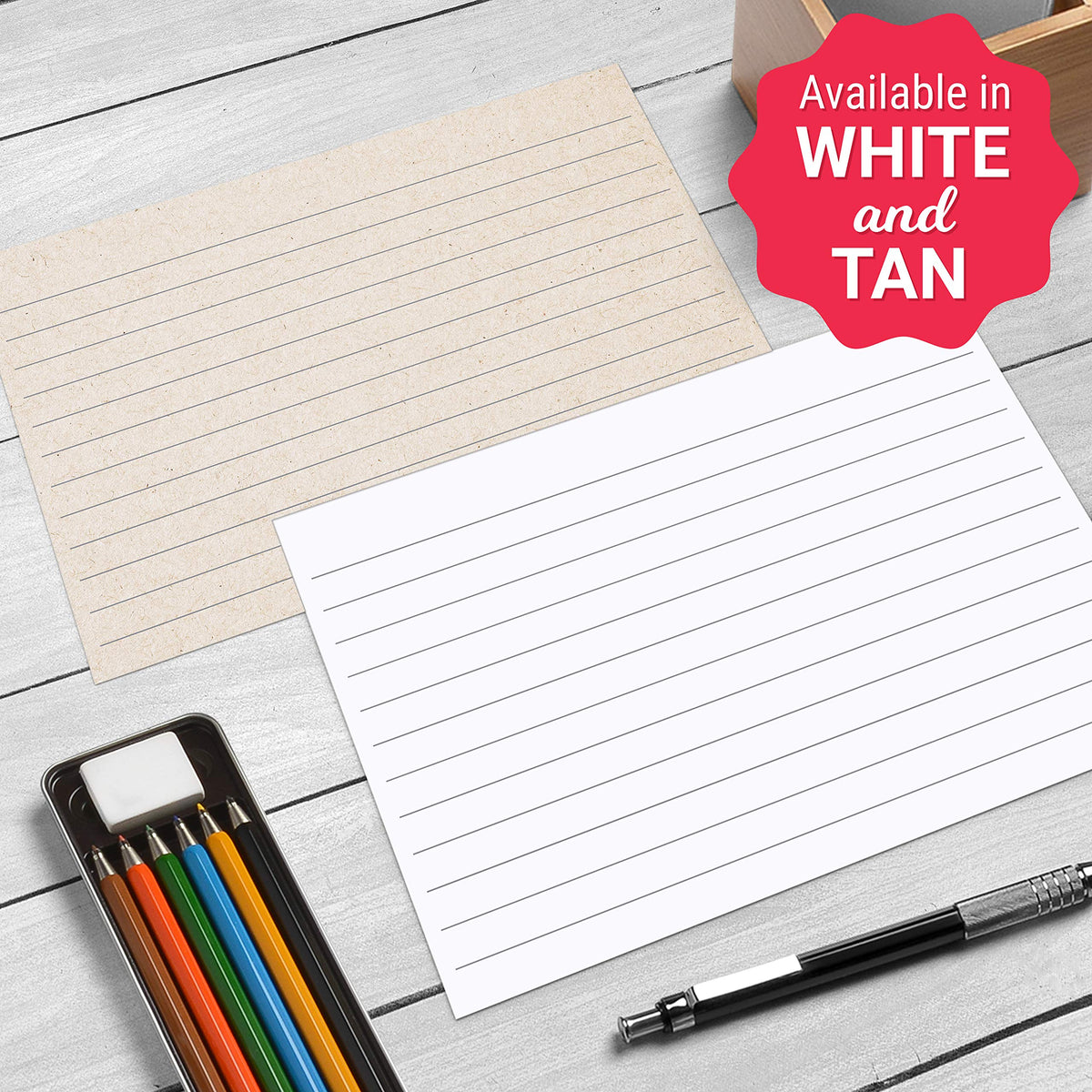 321Done Ruled Index Cards, Large 5x7, Set of 50, Kraft Tan, Double-Sided
