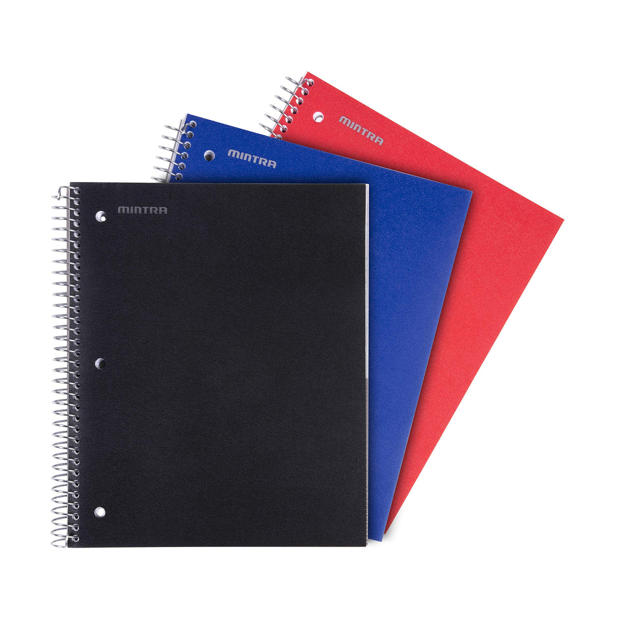 Mintra Office Durable Spiral Notebooks, 3 Subject (aBlack, Blue, Red, College Ruled 3pk)