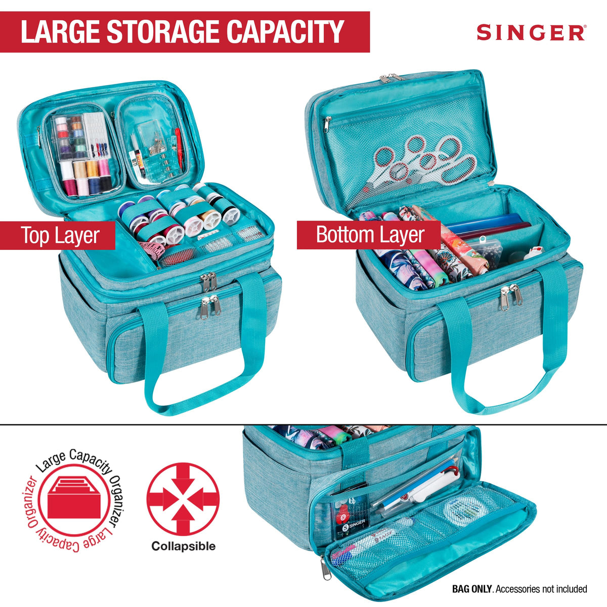 SINGER Portable Sewing Storage Organizer Bag, 18 Compartments, Carry-All