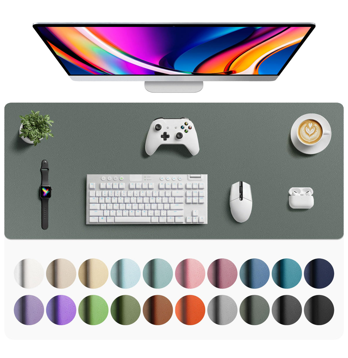 Aothia Faux Leather Desk Mat - Large Mouse Pad, Non-Slip PU Leather Blotter, Waterproof Writing
