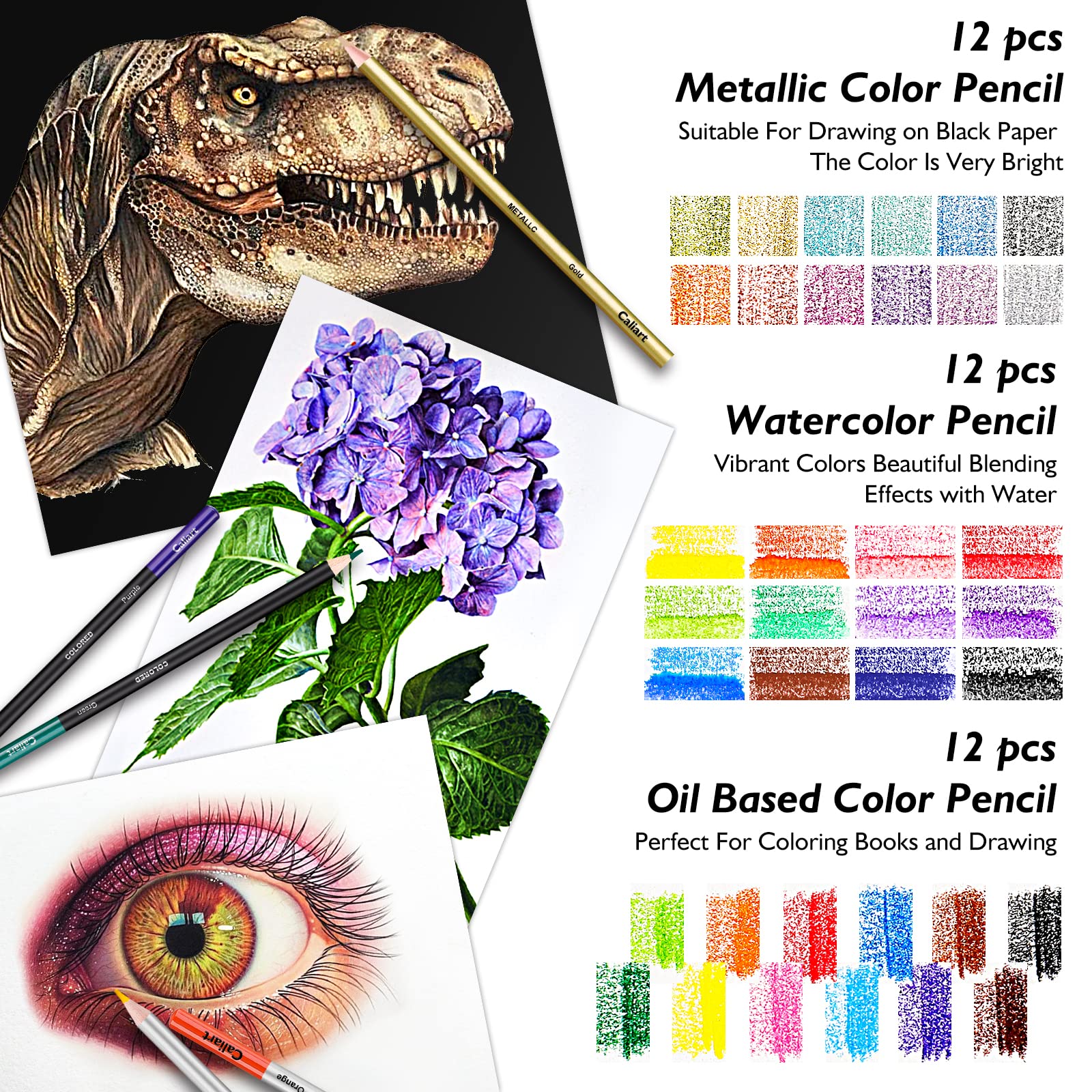 Caliart 176PCS Art Supplies Sketching Kit, 100 Sheets 3-Color Sketch Book