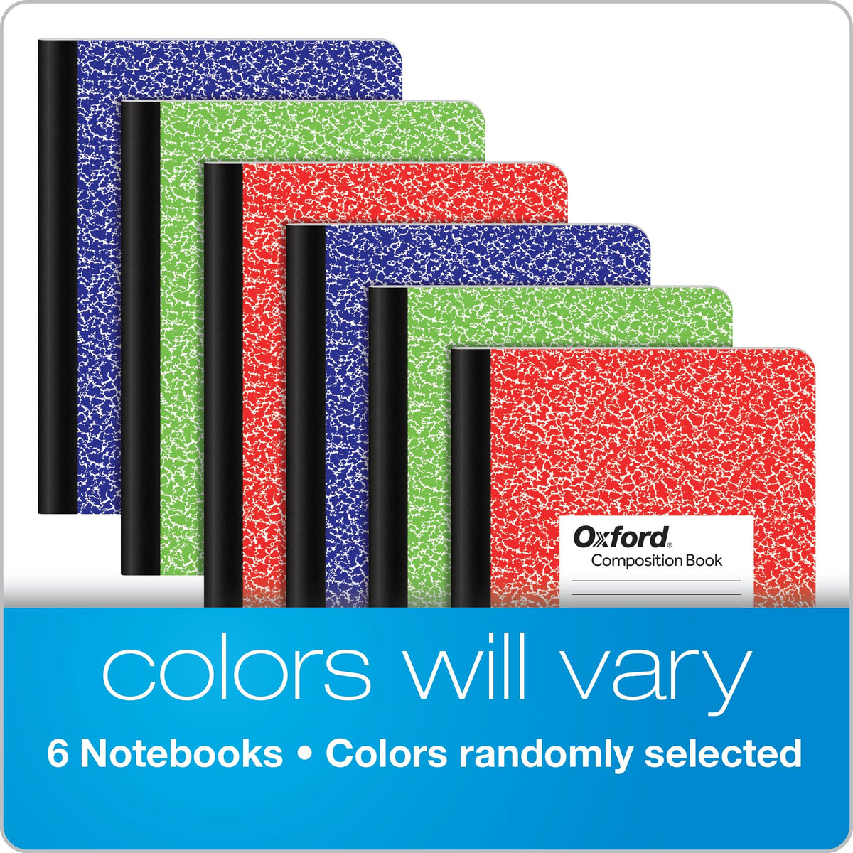 Oxford Composition Notebooks, 6 Pack, Cover Colors Vary, Wide Ruled Paper, 9-3/4 x 7-1/2 Inch