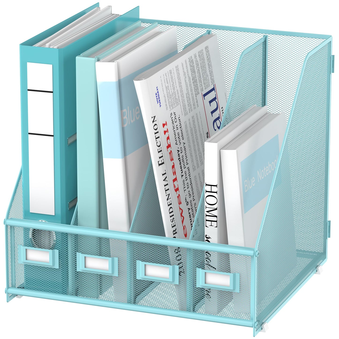 4-Compartment Magazine File Holder and File Organizer for Desk, Blue