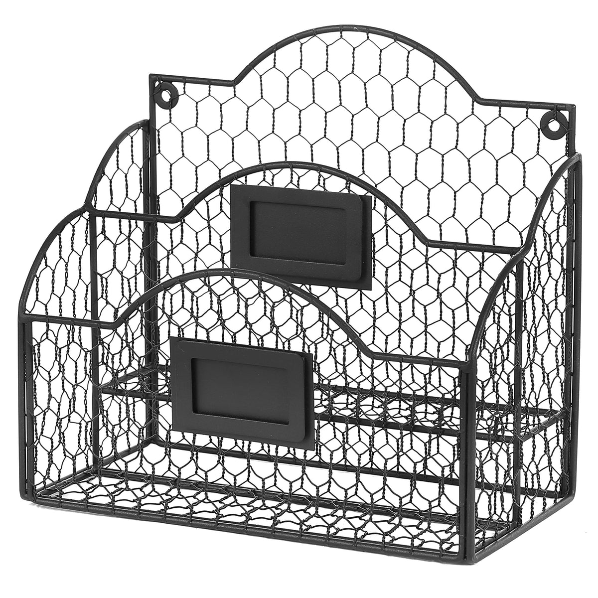 MyGift Black Mail Organizer, 2 Compartment Desk File Holder with Labels