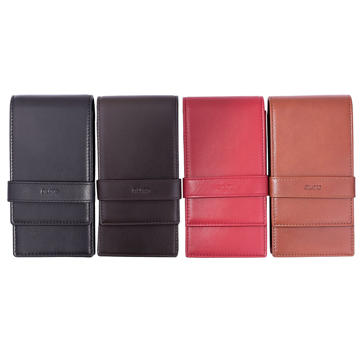 DiLoro Leather Quad Pen Case Pencil Pouch Holder for Four Fountain Ballpoint Rollerball Pens and
