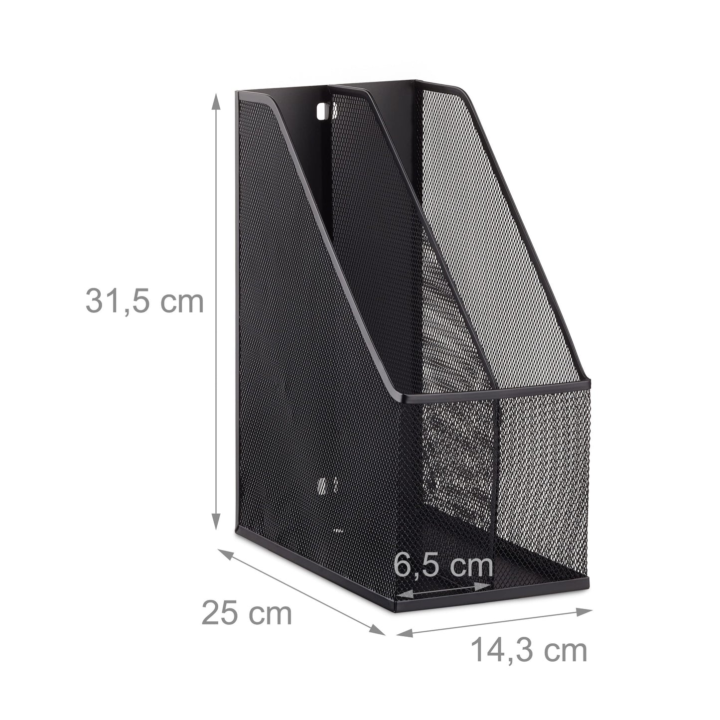 Relaxdays 2-Compartment A4-C4 File Holder, Metal, Black, 25 x 14.3 x 31.5 cm