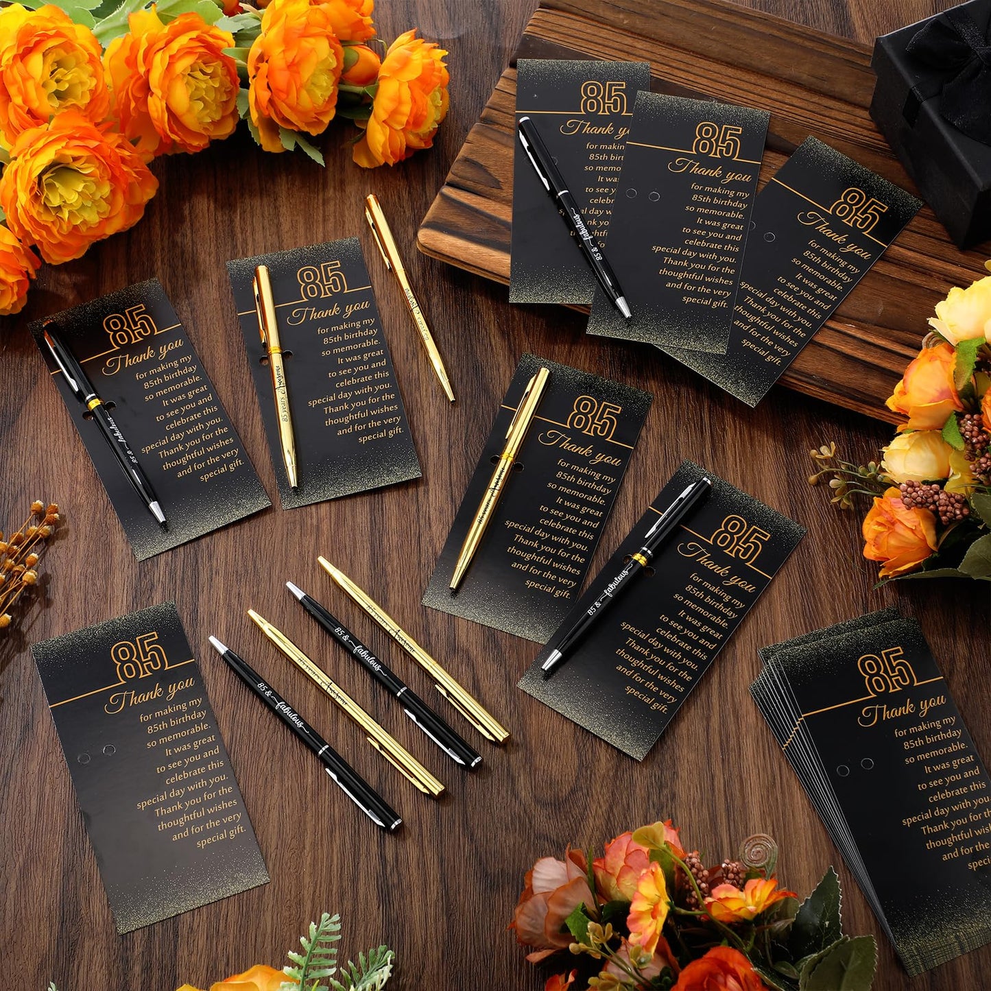 Feifeiya 85th Birthday Party Favors with Black Gold Pens Thank You Cards