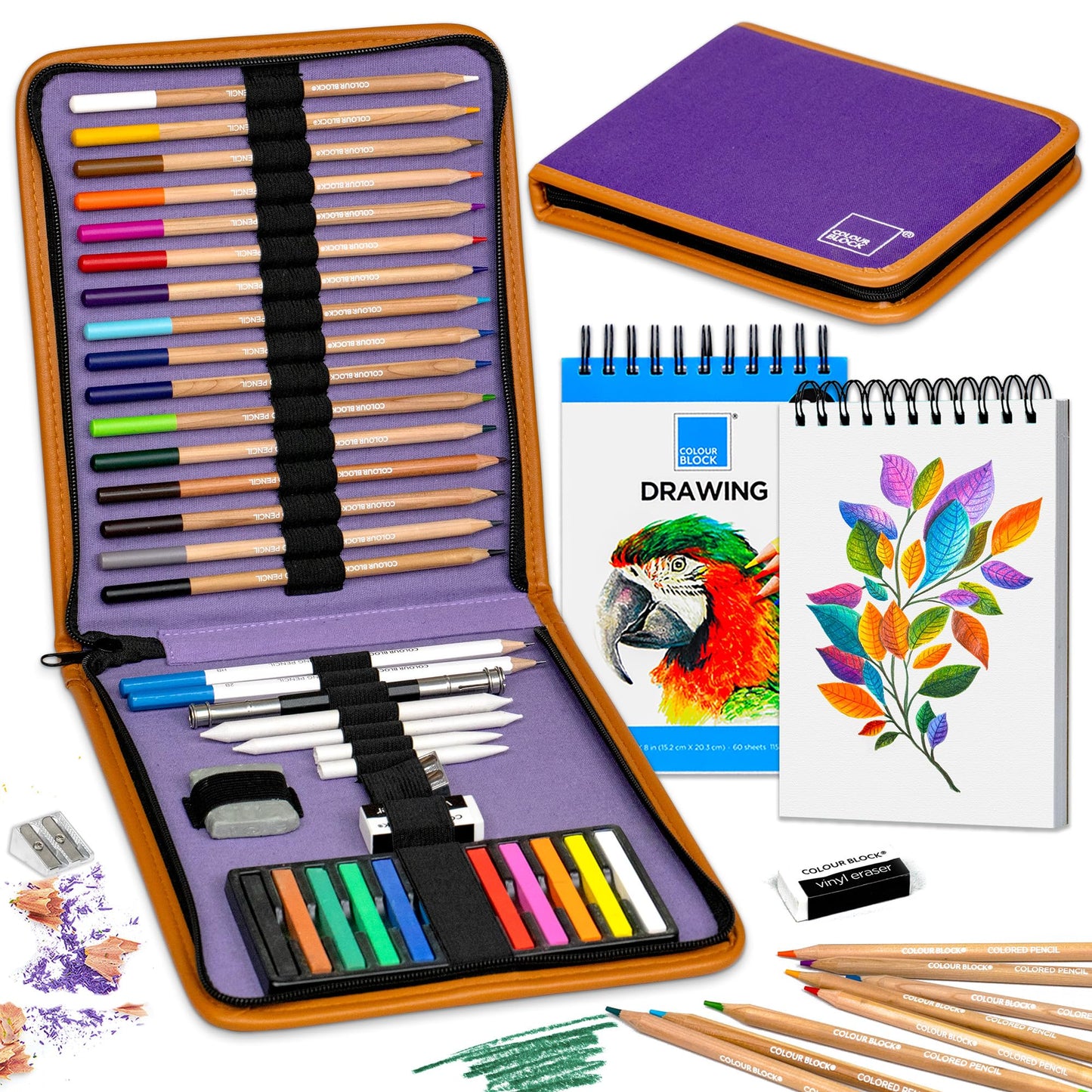 COLOUR BLOCK 40-Piece Drawing Travel Art Set – Portable Sketch and Drawing Art Kit with 16 Colored