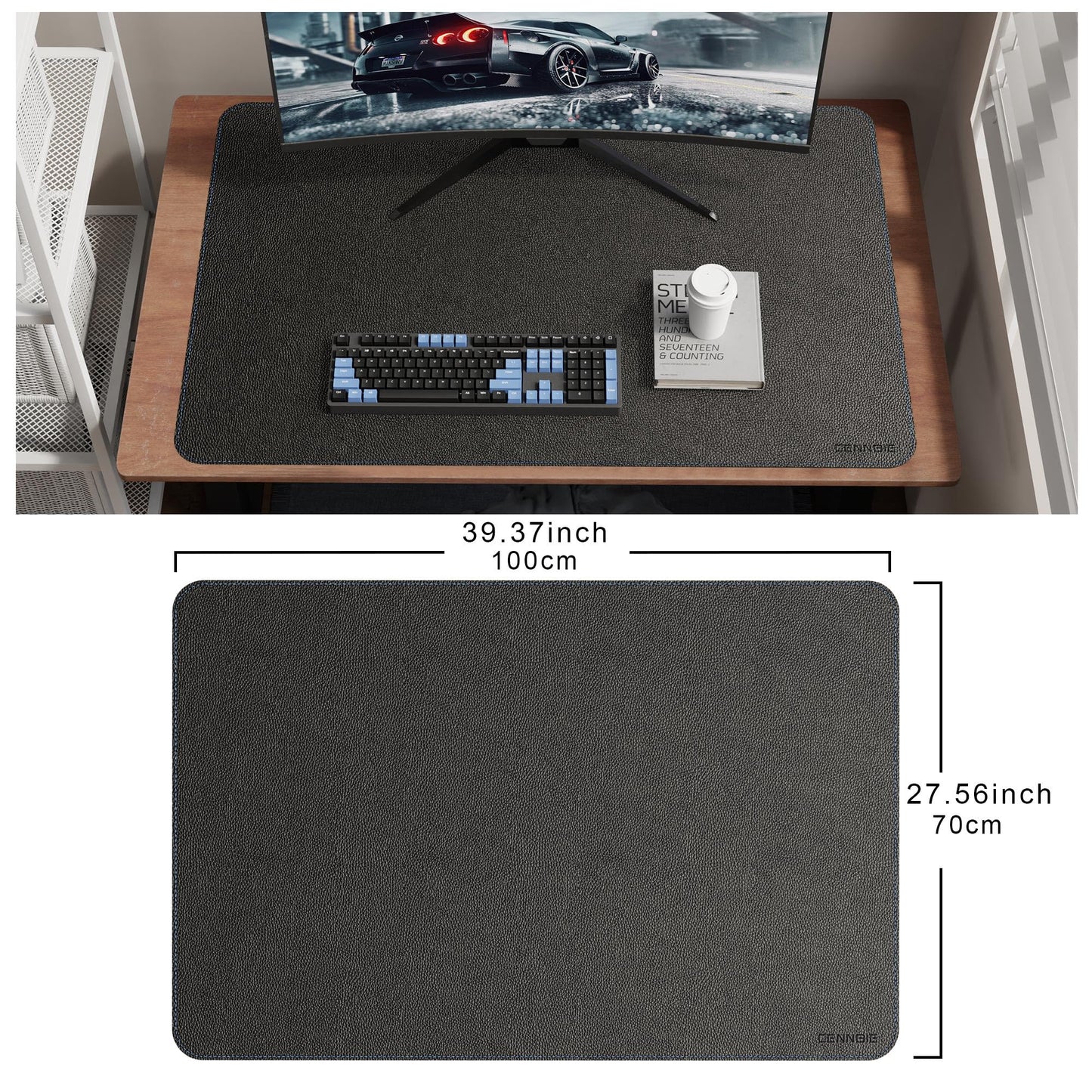 CENNBIE 39.4" x 27.5" Leather Desk Mat,Computer Mouse Pad XXL (Black)