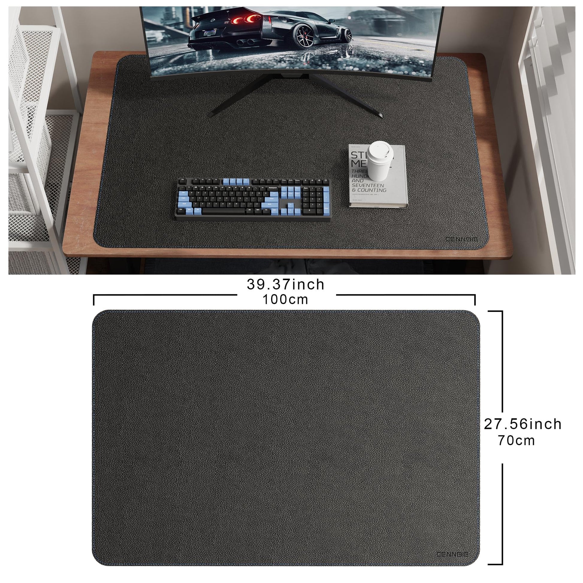 CENNBIE 39.4" x 27.5" Leather Desk Mat,Computer Mouse Pad XXL (Black)