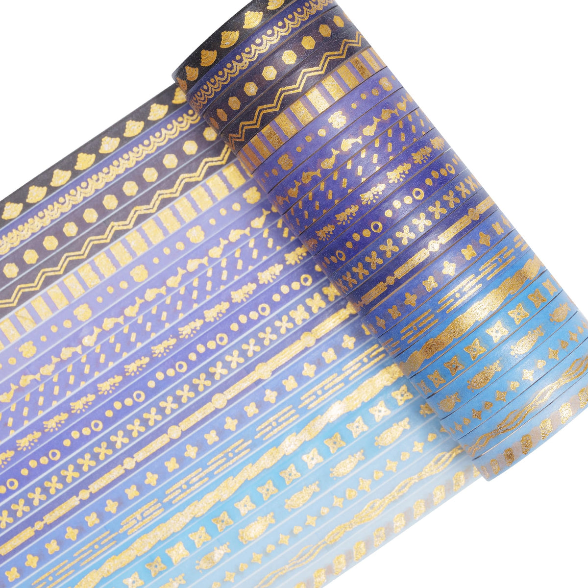 YUBX Skinny Gold Washi Tape Set Basic Foil Print Decorative Masking Tapes for Arts, DIY Crafts