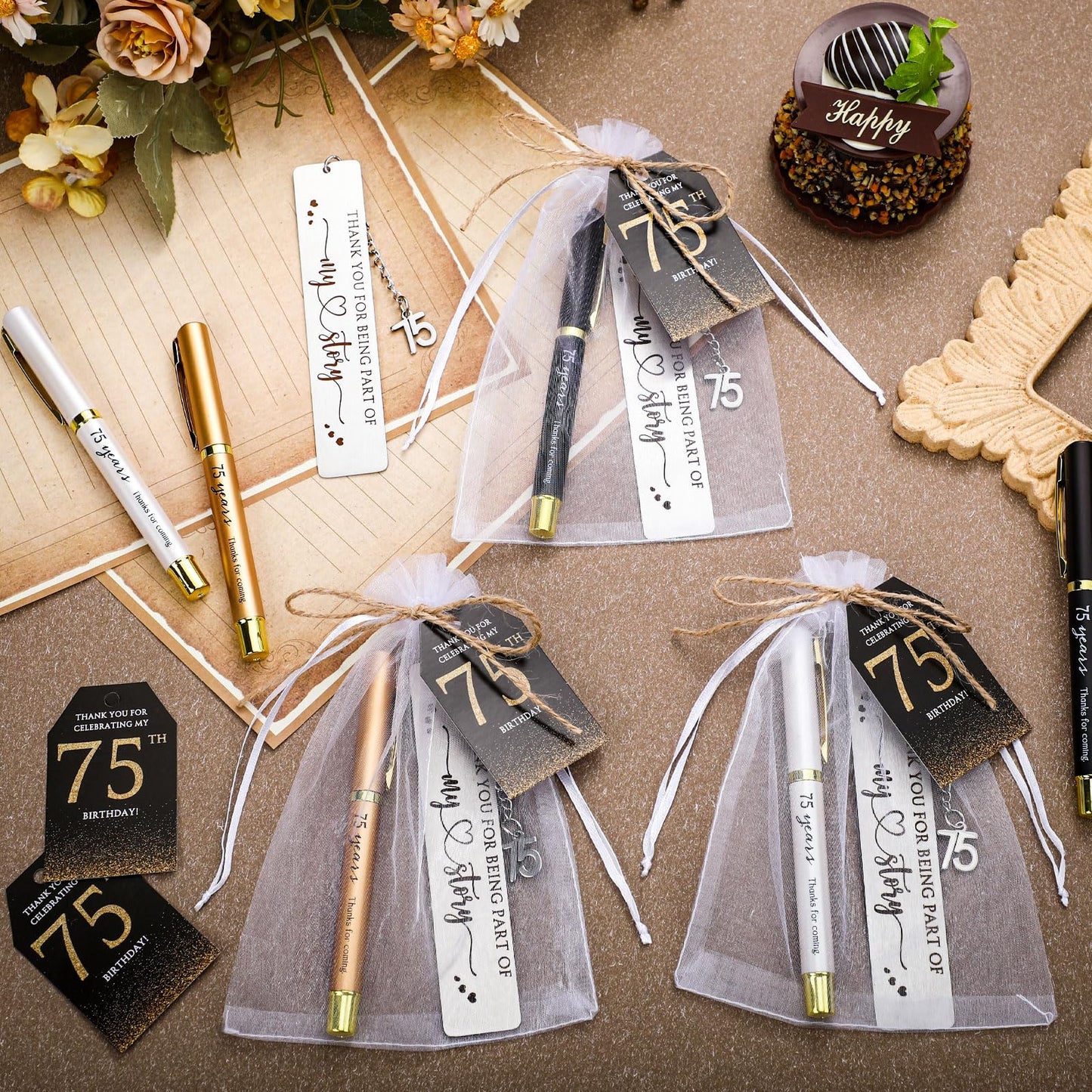 Sinload 25 Sets Birthday Favors for Guests 25 Thanks for Coming Ballpoint Pens 25 Metal Bookmarks