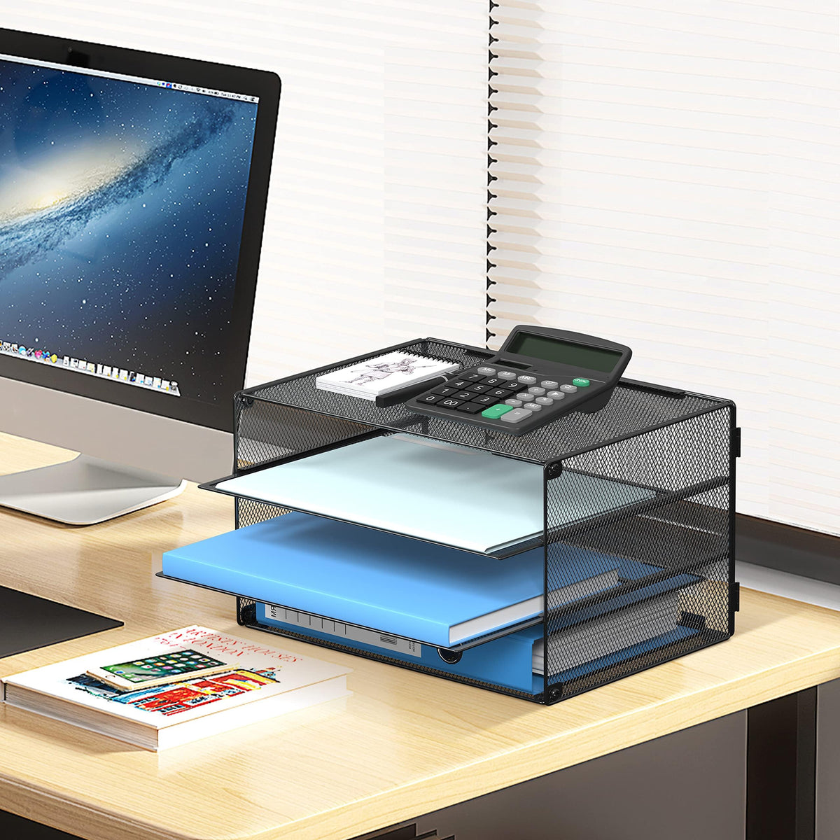 DALTACK 3 Tier Letter Tray Paper Organizer with Sliding Trays Black 2 Pack