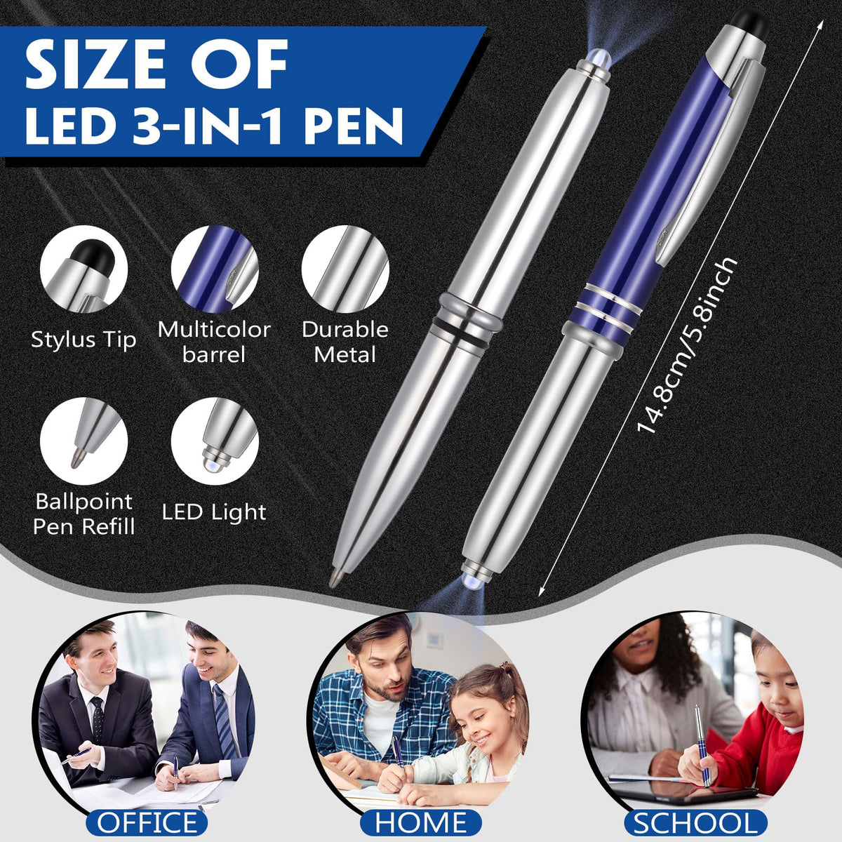Zonon 15 Pcs Stylus Pen with Light, 3 in 1 Ballpoint Pens, Blue