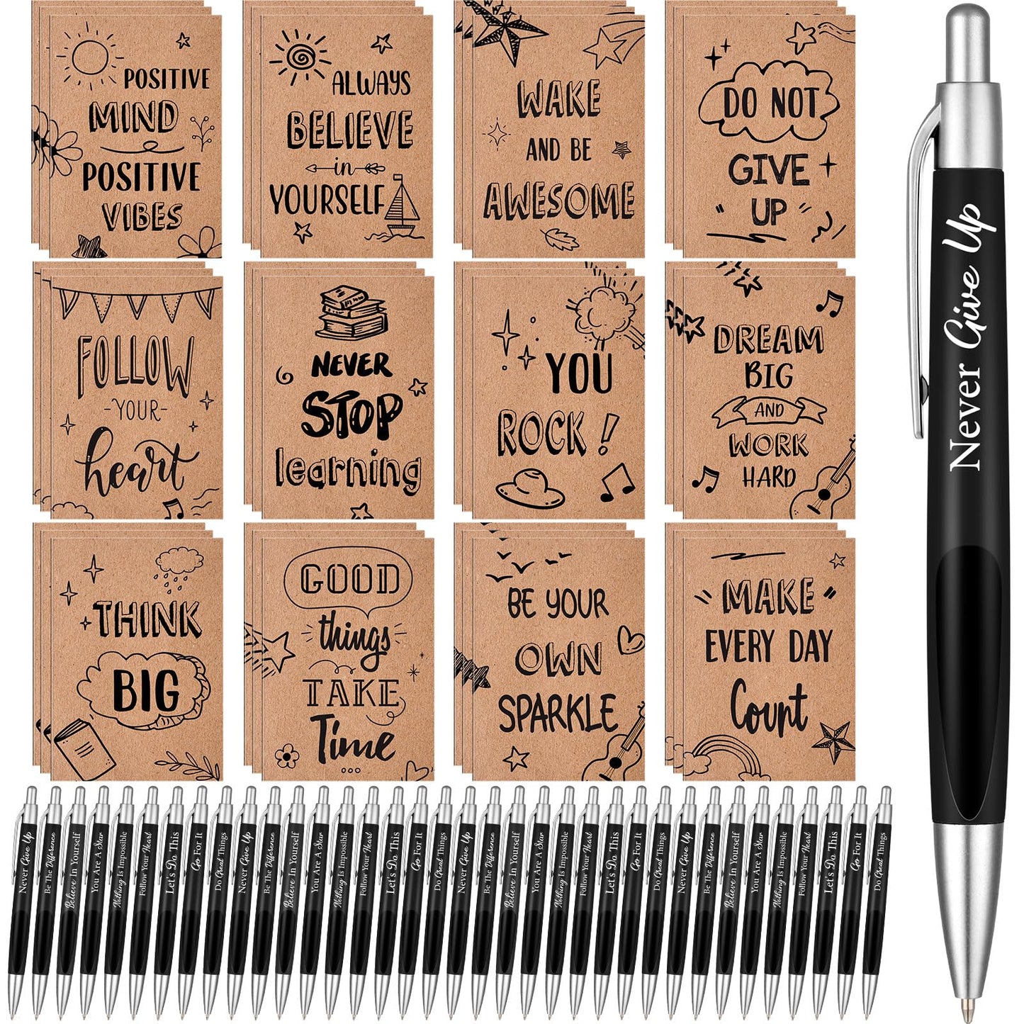 Yeaqee 72 Pcs Motivational Pen Notepad Gifts Bulk Set, Positive